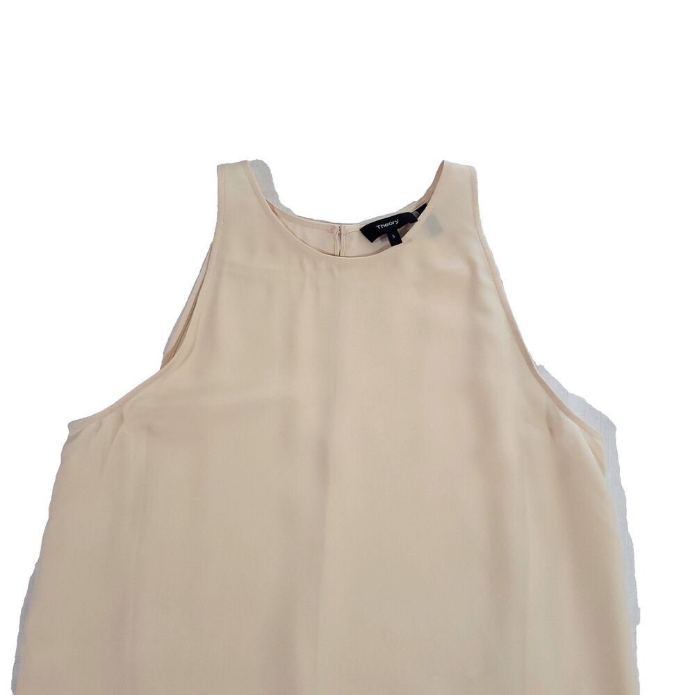 Theory Silk Champaign Kalstinn Blouse S feminine sleeveless Career Closet Staple - Picture 7 of 14